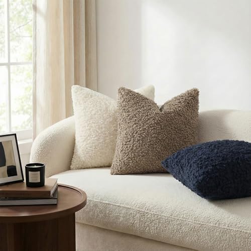 decorUhome Sherpa Decorative Throw Pillow Covers 18x18 Set of 2 Navy Blue - Image 2