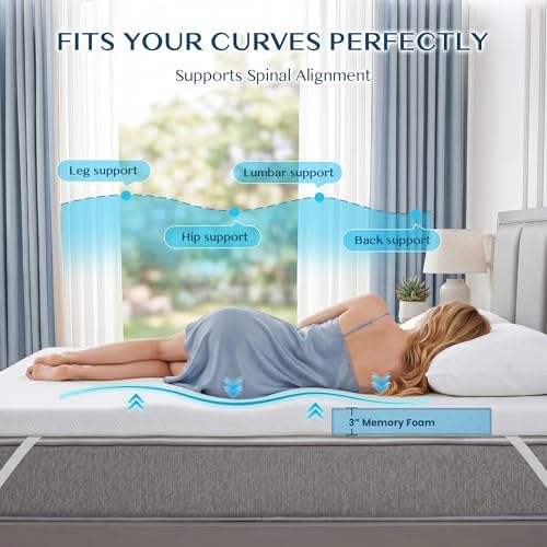 MASVIS 3 Inch Memory Foam Mattress Topper Twin Size, Ventilated Gel Mattress - Image 2