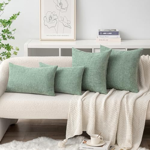 MIULEE Soft Chenille Throw Pillow Covers Greyish Green 20x20 Pack of 2 - Image 4