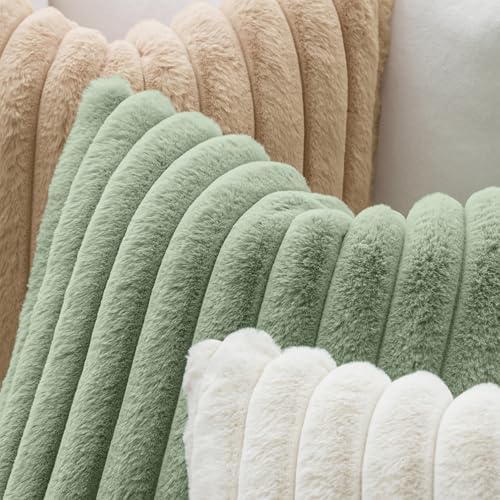MIULEE Faux Fur Decorative Throw Pillow Covers 18x18 Set of 2 Sage Green - Image 5