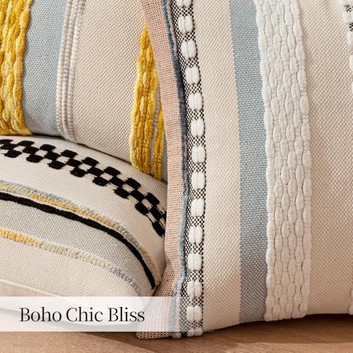 ANRODUO Boho Decorative Throw Pillow Covers Yellow Stripe 18x18 Pack of 2 - Image 5