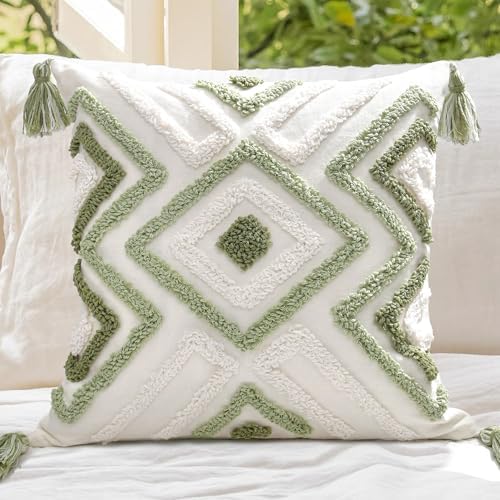 Boho Pillow Covers 18X18 Inch Boho Tufted Throw Pillow Covers Decorative by LOOPUINHOM