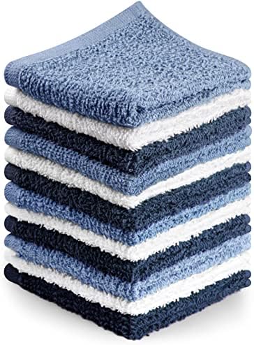 Towel and Linen Mart 100% Cotton - Wash Cloth Set - Flannel Face Cloths, Highly Absorbent and Soft Feel Fingertip Towels (Navy, White & Sky Blue, Pack of 12) - Image 2