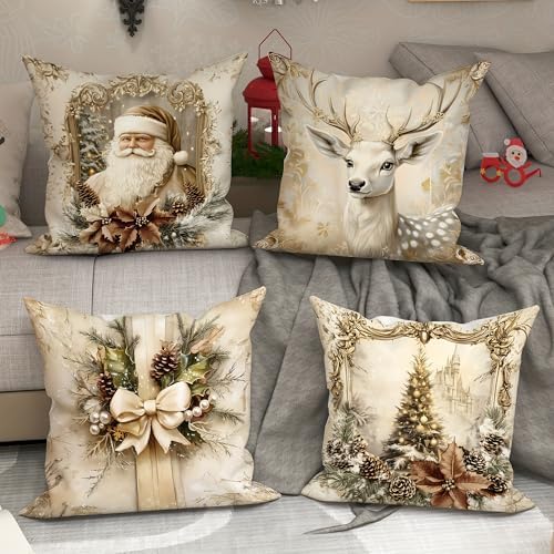 Elegant Christmas Throw Pillow Covers, Vintage White - Image 2