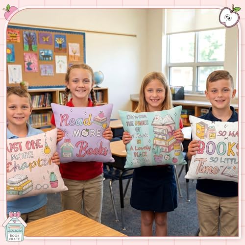 Tranqun 4 Pcs Book Throw Pillow Covers Classroom Reading Decor - Image 5