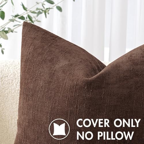 MIULEE Textured Chenille Throw Pillow Covers 20x20 Inch Red Brown - Image 4
