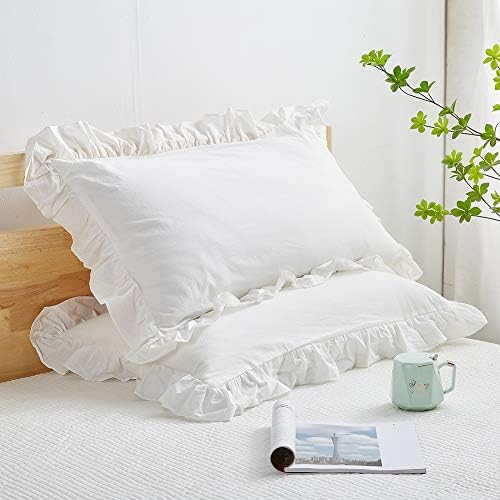 Mywinlle Off White Shabby Ruffle Pillow Shams King Size Set of 2 by Mywinlle