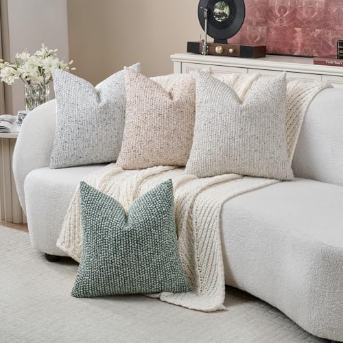 DEZENE 20x20 Beige Throw Pillow Cover Textured Boucle Striped Chic Morden Boho - Image 7