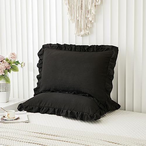 Merryword Black Pillow Shams Standard Pillowcases 20x26inch Black Ruffle Cute - Image 6