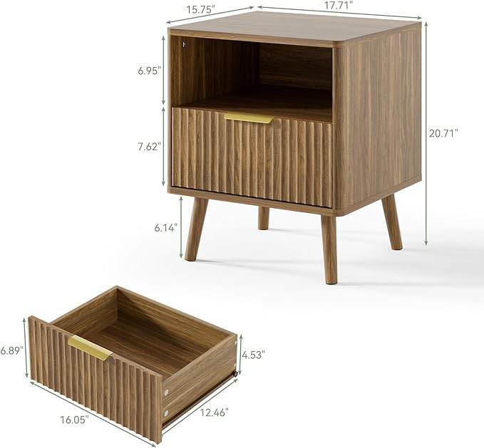 LYNSOM Fluted Dresser and Nightstand Sets 3 Piece, 5-Drawers Dresser and 1-Drawer Nightstands Set of 2, Wood Bedroom Furniture Set for Home, Bedroom, Hallway, Walnut