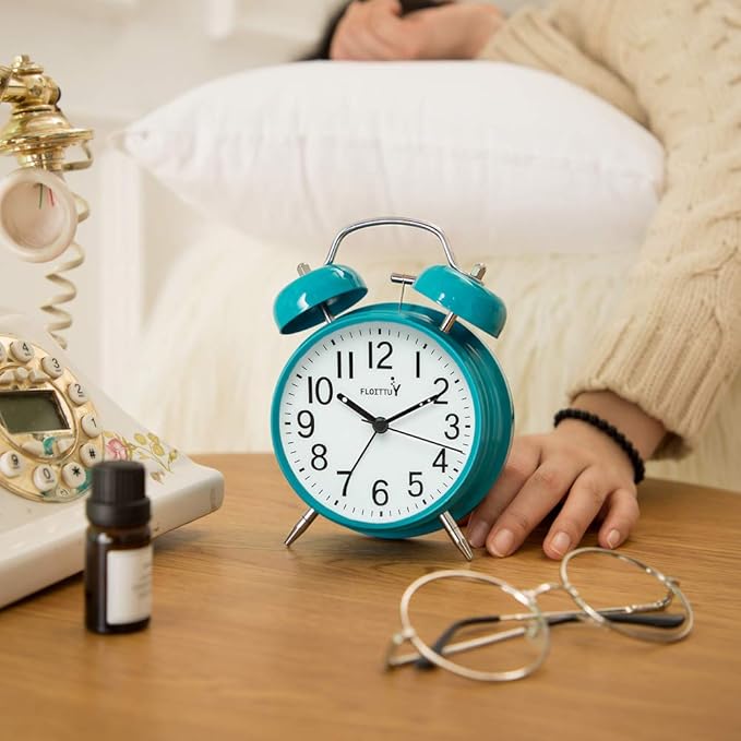 [Loud Alarm for Deep Sleepers) 4'' Twin Bell Alarm Clock with Backlight for Bedroom and Home Decoration(Blue)