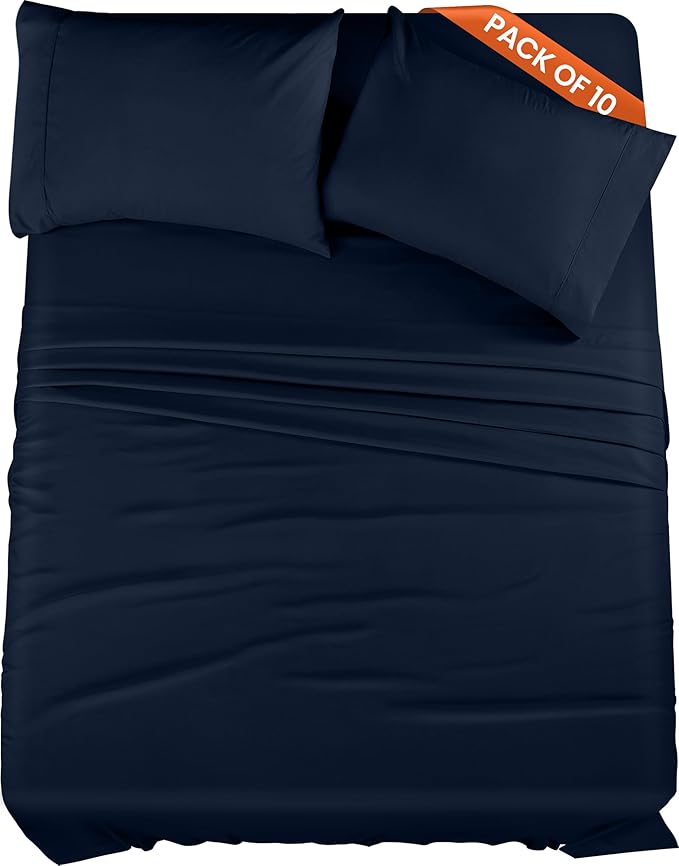 Utopia Bedding Queen Bed Sheets Set - Pack of 10 Sheet Sets - Perfect for Spa, Hotel, & Guest Bedroom - Brushed Microfiber - Shrinkage and Fade Resistant - Easy Care (Navy Blue)