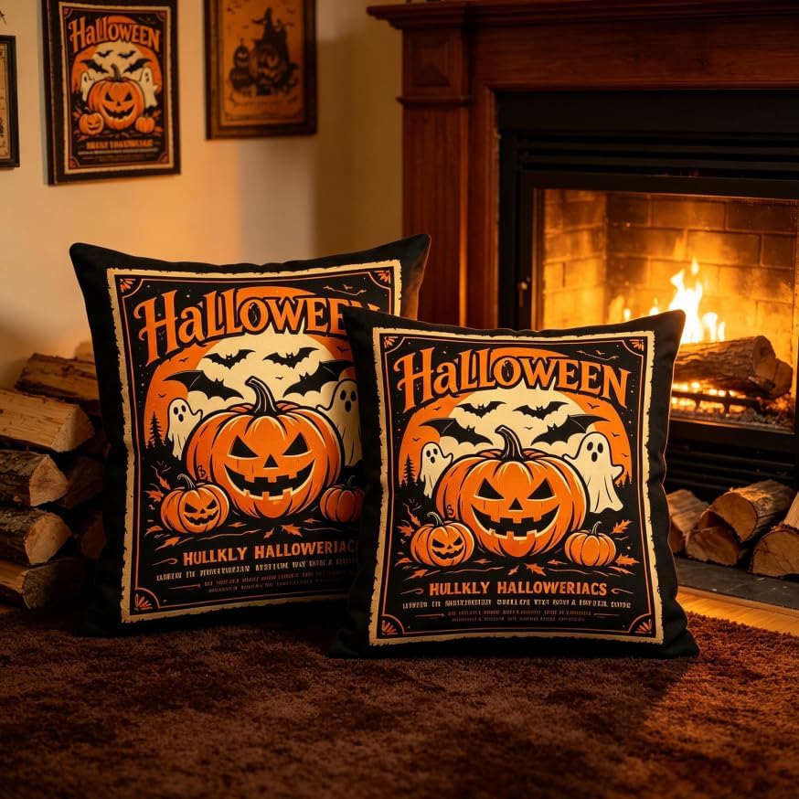 Halloween Throw Pillow Covers, Pumpkin Ghost Design, 18x18 Inch - Image 6