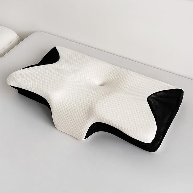 Ergonomic Butterfly Cervical Memory Foam Pillow, 2-in-1 Orthopedic Contour Design for Neck Pain Relief, Supportive for Side, Back and Stomach Sleepers