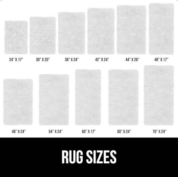 GORILLA GRIP Bath Rug Mat 70x24, Thick Soft Absorbent Chenille, Quick Dry Microfiber Mats, Rubber Backing Washable Shower Floor Rugs, Bathmat Runner, US Designed Bathroom Home Decor Accessories White