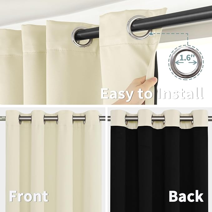 BGment Thermal Insulated 100% Blackout Curtains 96 Inch Length 2 Panels, Total Light Blocking Curtains for Bedroom, Grommet Window Drapes with Thick Black Liner, 55 Inch Wide Each Panel, Cream