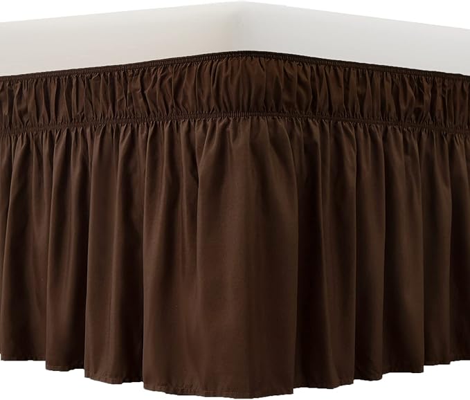 MEILA Wrap Around Bed Skirt Three Fabric Sides Elastic Dust Ruffled 18 Inch Tailored Drop,Easy to Install Fade Resistant-Brown, Twin/Full
