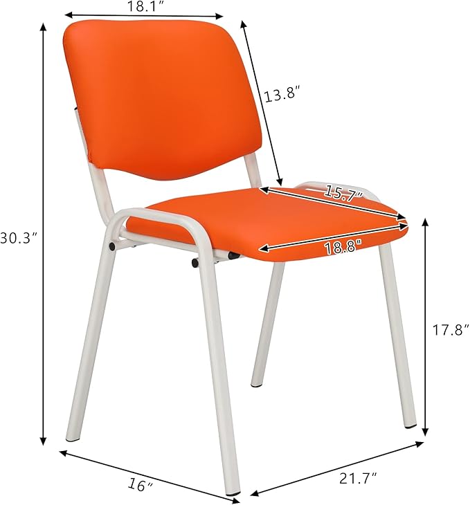 VINGLI Orange 10-Pack PU Stackable Chairs Set for Waiting Room, Church, Conference, Office Guest & Reception, Meeting, Lobby - Simple & Space-Saving