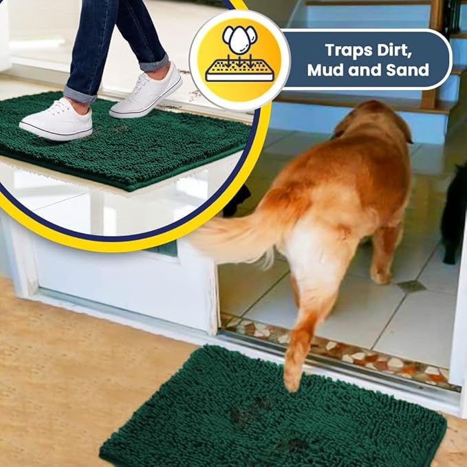 Muddy Mat® | Super Absorbent Door Mat Indoor, Microfiber Quick Dry Chenille Entryway Rug, Non-Slip Front Door Mat, Indoor Mats for Entryway, Machine Washable Pet Rug, Dark Green 36" x 120"