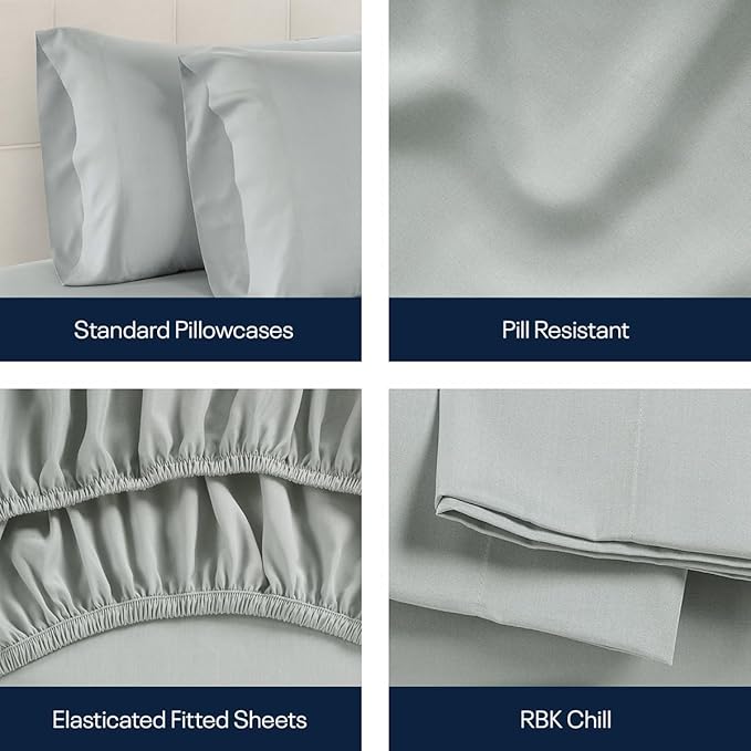 Reebok Full Size Sheet Set from Tencel Eucalyptus - Soft, Cooling & Breathable for Hot Sleepers, Deep Pocket Up to 17 Inches, 4Pc Hotel Luxury Bedding Set, Bedsheet & Pillowcases (Lunar Rock, Full)