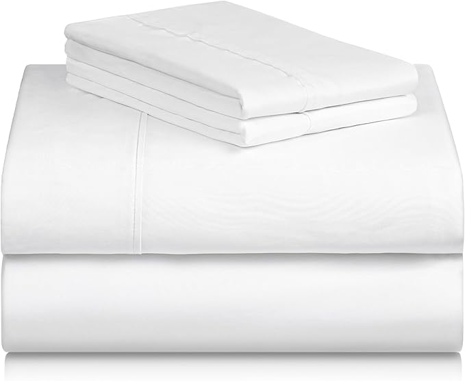 LuxClub 4 PC Full Sheet Set, Deep Pockets Wrinkle Free Cooling Bed Sheets Hotel Bedding for Women, Men, Kids & Teens, Includes 1 Fitted Sheet, 1 Flat Sheet and 2 Pillowcases-Soft White