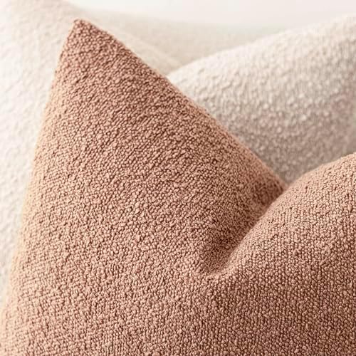 Foindtower Textured Boucle Throw Pillow Covers 16x16 Dusty Orange Hazel - Image 4