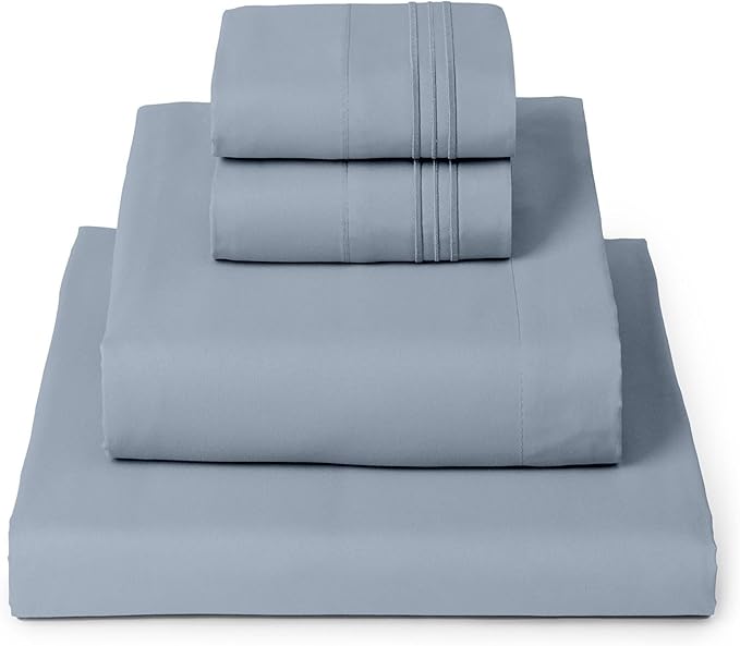 Mellanni Twin Sheet Set - 4-Piece Iconic Collection Bedding, (Including 2 Pillowcases), 16-Inch Deep Pocket, Easy Care, Extra Soft, Cooling Sheets, Brushed Microfiber - Blue Hydrangea