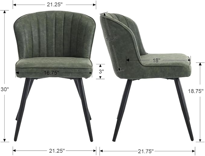 EALSON Modern Dining Chairs Set of 6 Upholstered Leather Accent Dining Room Chairs with Metal Legs Comfortable Armless Kitchen Chairs for Living Room/Dining Room, Green