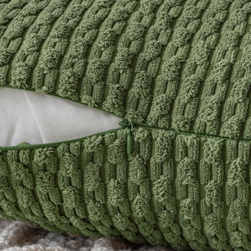 MIULEE Decorative Throw Pillow Covers 18x18 Moss Green Textured Corduroy - Image 3