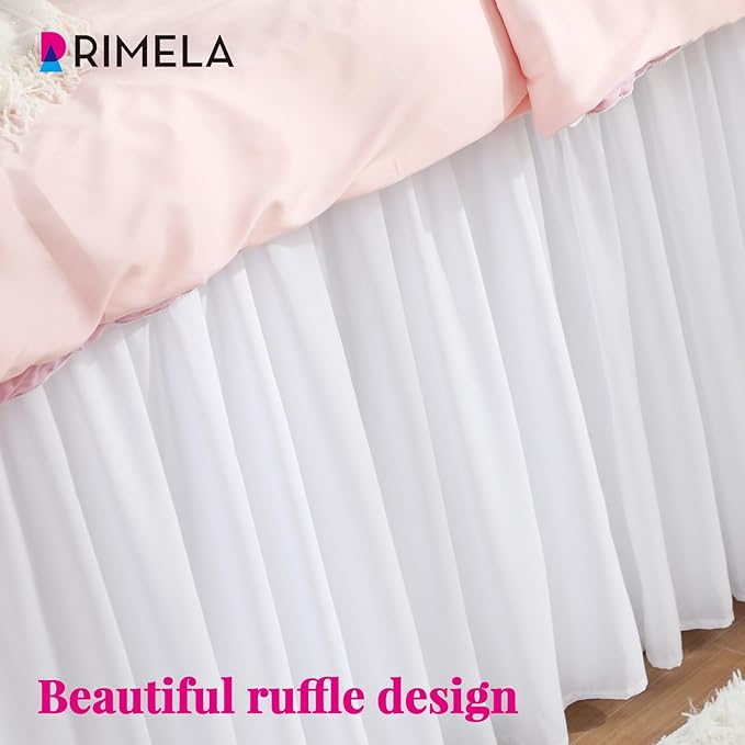 RIMELA Dorm Bed Skirt Twin XL 32 Inch Drop, Easy to Install Extra Long Wrap Around Elastic Dust Ruffle, White Bedskirt Solid Silky Fabric Machine Washable (Twin XL 80“L x 39”W & Twin 75“L x 39”W)