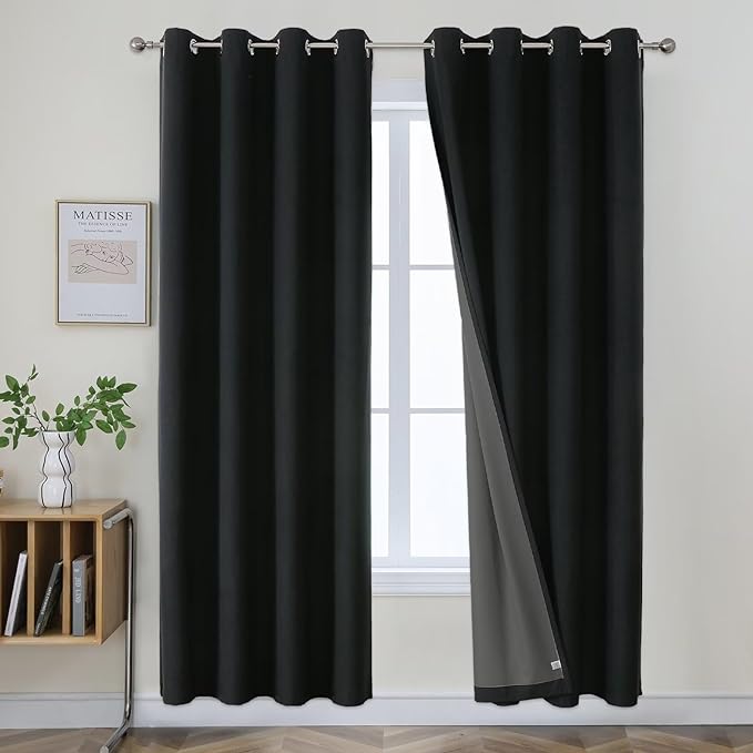 Joydeco Blackout Curtains 84 Inches Long 2 Panels Burg, Room Darkening Curtains for Bedroom, 100% Black Out Textured Thermal Drapes Privacy Protection 2 Panels Set(W52 x L84 Inch, Black)