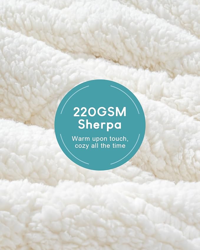 Cottonblue Weighted Blanket 15lbs for Twin/Full Ded - Plush Jacquard Sherpa Bed Blanket for Deep Sleep and Relaxation, Heavy Calm Blankets with Cemaric Beads, 48x72 Inches, Cream White