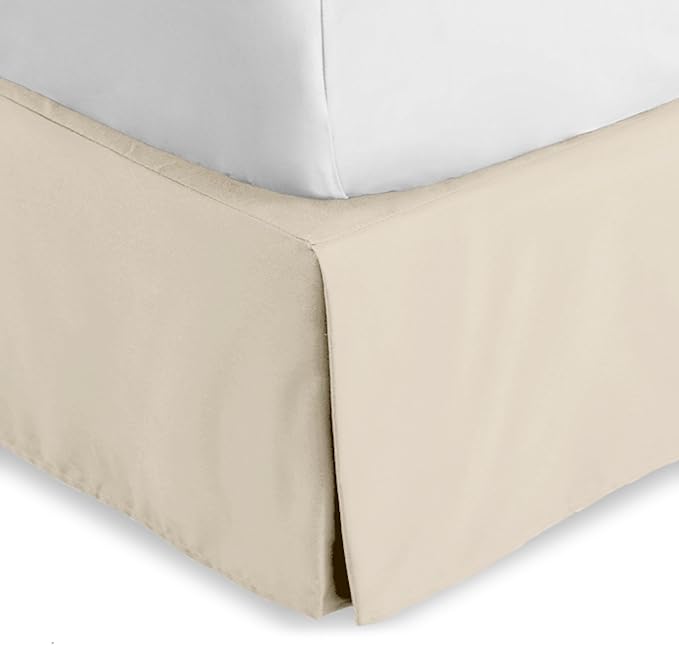 Bare Home Queen Bed Skirt - 15-Inch Tailored Drop Easy Fit - Bed Skirt for Beds - Center & Corner Pleats (Queen, Sand)