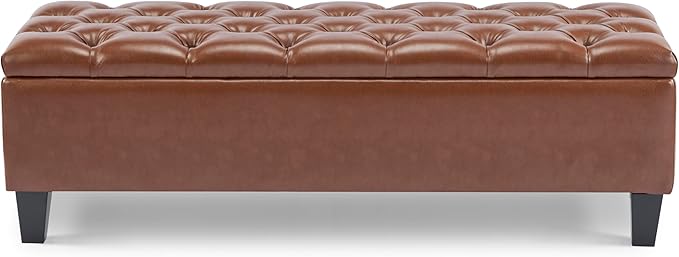 GDFStudio Boucle Storage Ottoman Bench with Button Tufting, 50.75” Upholstered Entryway Bench with Hidden Storage, Soft Close Lid, Rubberwood Legs, Extra Seating for Bedroom, Living Room – Brown