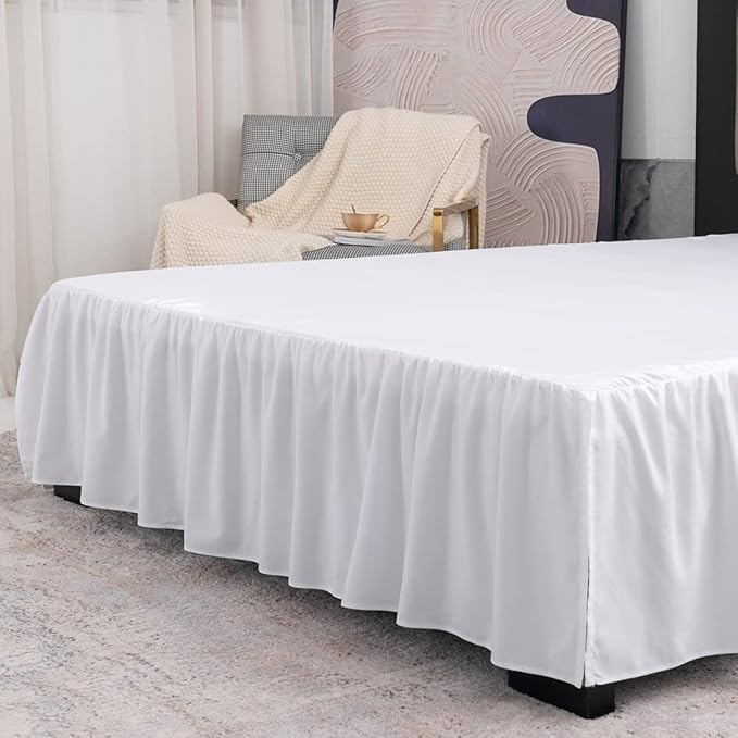 White Bed Skirt Queen Size Ruffled Bed Skirt with Split Corners, Queen Bed Skirt 12 Inch Drop, TSUTOMI Queen Size Bed Skirt White for Ruffled Bed Skirt with Split Corners, Bed Skirt Queen Size