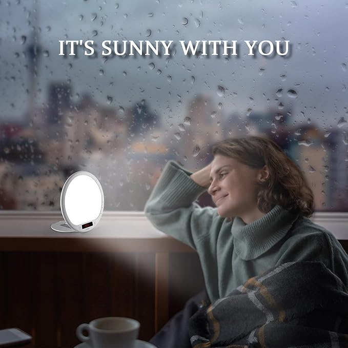 Light Therapy Lamp 10000 Lumens UV-Free Sunrise Alarm Clock Wake Up Light Super Bright Alarm Clock APP Control with 10 Built-in Natural Sounds Portable
