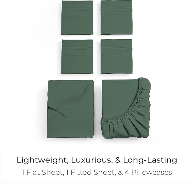 Mellanni Full Sheet Set - 6-Piece Iconic Collection Bedding, (Including 4 Pillowcases), 21-Inch Extra Deep Pocket, Easy Care, Ultra Soft, Cooling Sheets, Brushed Microfiber - Emerald Green