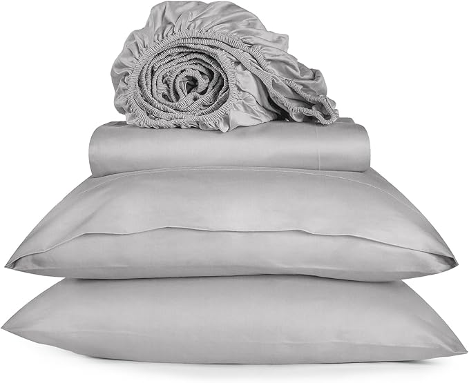 URBANHUT 800 Thread Count 100% Cotton Full Size Sheets, Luxury 4 Piece Full Bedsheets, Hotel Sheets Sateen Finish - Better Than Egyptian, 16" Elasticized Deep Pocket - Silver Grey