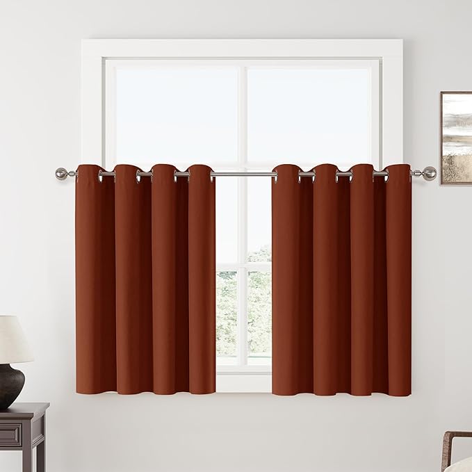 ChrisDowa 100% Blackout Terracotta Solid Curtains 45 Inches Long 2 Panels for Bedroom Living Room,Farmhouse Room Darkening Thermal Insulated Soundproof Grommet Top Window Treatment Drapes,52x45