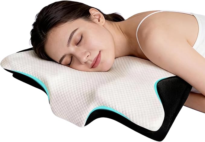 Ergonomic Butterfly Cervical Memory Foam Pillow, 2-in-1 Orthopedic Contour Design for Neck Pain Relief, Supportive for Side, Back and Stomach Sleepers