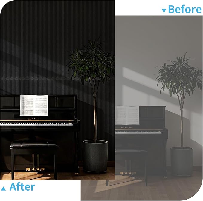 Art3d 10-Pack Peel and Stick Acoustic Panels with Acrylic Tape - 12 x 48 inches, Self Adhesive Sound Absorbing Polyester Wall Panels for Home Office Studio, Black