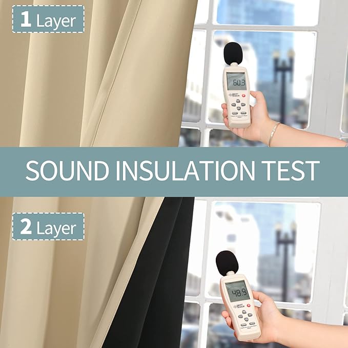 BGment Short 100% Blackout Curtains for Bedroom, Thermal Insulated Energy Efficiency Noise Reducing Grommet Curtains 45 Inch Length with Liner for Small Window 2 Panels Each 52 Inch Wide, Natural