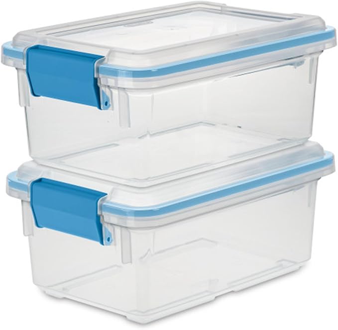 Sterilite 18-Pack Gasket Box, Weather-Resistant Storage Bins with Latching Lids, 7.5 Quart - Heavy-Duty Organizing Containers for Closet, Bathroom, and Office