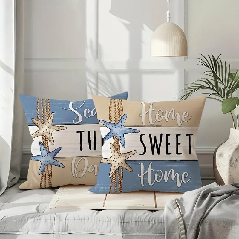 Beach Theme Throw Pillow Covers, 18x18 inches, Coastal Seashell and Starfish - Image 4