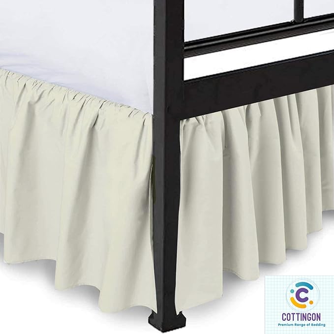 Cottingon Ruffled Bed Skirt with Split Corners-Dust Ruffle - 18" Drop 100% Microfiber Soft,Sheen & Luxurious Look - Bed Skirts (Ivory -King)