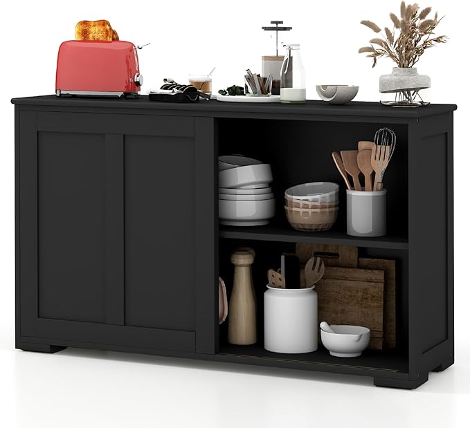 Costzon Sideboard Buffet Cabinet of 2, Wooden Kitchen Storage Cabinet with Adjustable Shelf, Sliding Barn Door, Accent Coffee Bar Cabinet Console Table for Living Room, Dining Room, Hallway