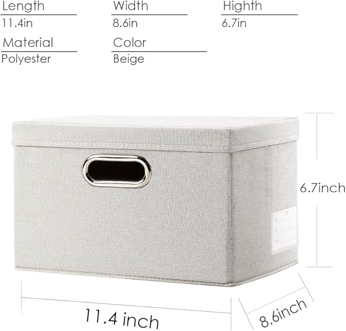PRANDOM Storage Boxes with Lids [3-Pack] Linen Fabric Foldable Storage Bins Organizer Containers Baskets Cube with Cover for Closet Office Nursery Beige（11.4X8.6X6.7
