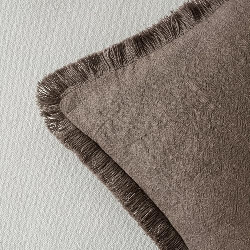 MIULEE Linen Fringe Decorative Fall Euro Throw Pillow Covers Coffee 22x22 - Image 3