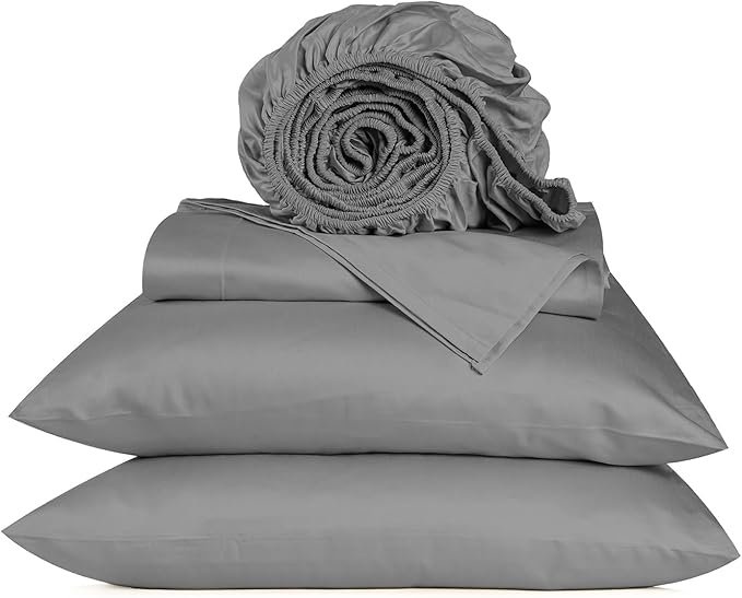 URBANHUT 800 Thread Count 100% Cotton California King Size Sheets, Luxury 4 Piece Cal King Bedsheets, Hotel Sheets Sateen Finish - Better Than Egyptian, 16" Elasticized Deep Pocket - Dark Grey