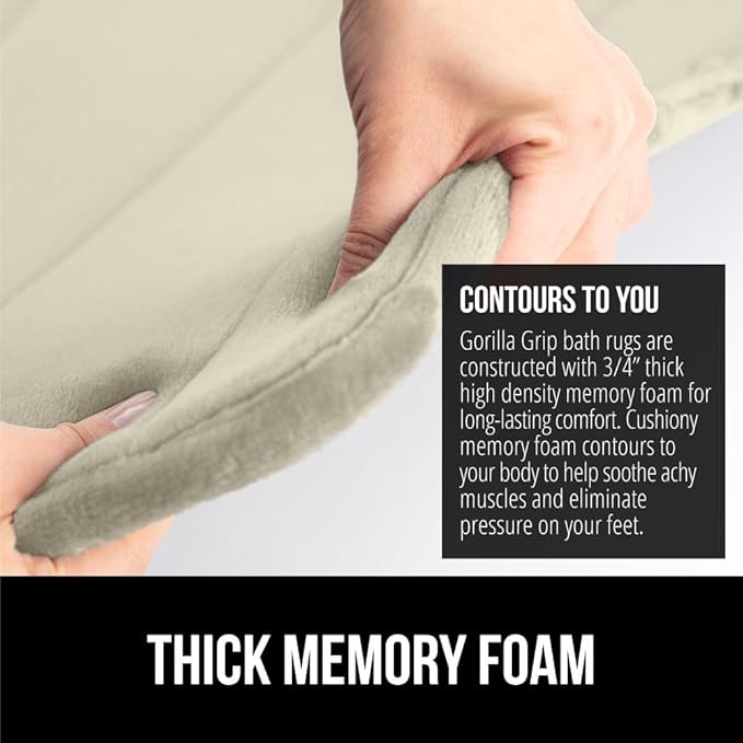 GORILLA GRIP Memory Foam Bath Mat, Soft Absorbent US Designed Bathroom Rug, Gripping Dots Machine Washable Bathmat, Cushioned Floor Mats, Shower Sink Rugs Room Décor Accessories, 36x24 Champagne